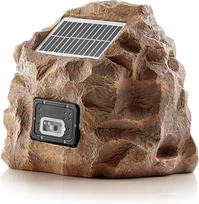 Alpine Corporation 11" Tall Solar Bluetooth Wireless Rock Speaker, Waterproof Outdoor Audio System - Portable Sound, High-Fidelity, 50-Foot Range, Brown