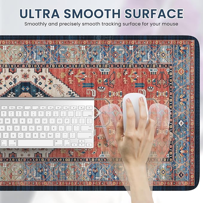 iLeadon Rug Mouse Pad,Large Computer Desk Cover Mat with Smooth Lycra Surface,Full Desk Mouse matt for Desktop,XXL Red Mousepad with Non-Slip Base,Keyboard Mats for Women Office,Home