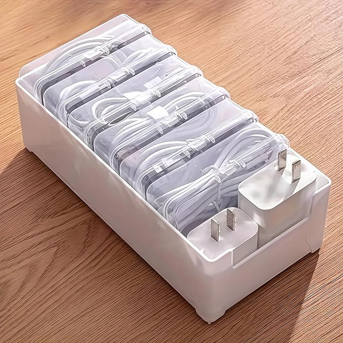 7 Box Cable Organizer Storage Box, Desktop Cable Management with Switch, Power Cord Organizer for Office,Home,Desk Accessories Storage Stationery Supplies and Accessories???Clear - Image 5