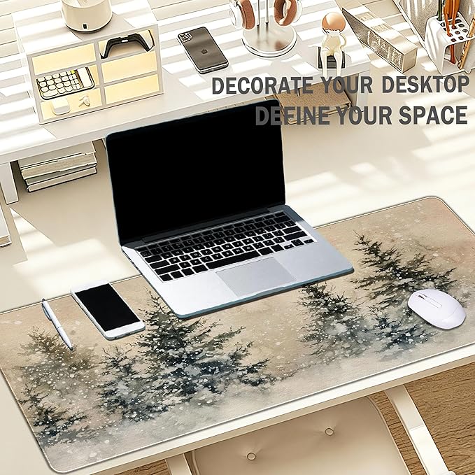 Vintage Winter Decor for Desk Mat Retro Pine Tree Mouse Pads Large, Snowy Forest Big Long Mouse Pad for Computers, Retre Snow Decor Gaming Mousepad XL Xmas Wniter Gifts for Women Girls 31.5x11.8