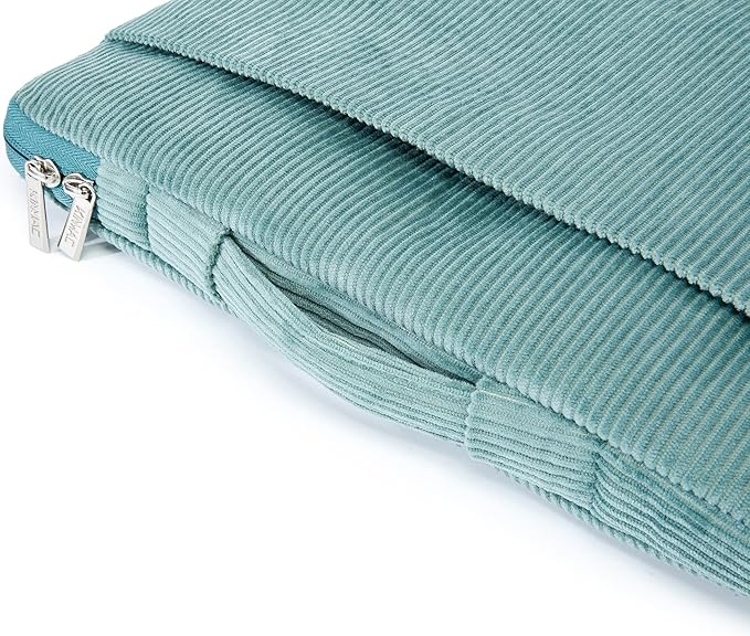 Kinmac Green Corduroy 360° Heavy Duty Protective Laptop Sleeve Case Bag Cover with Handle for MacBook Air 13 inch,iPad Pro 13 inch and 13.3 inch HP,Dell,Lenovo,Asus,Acer Laptop