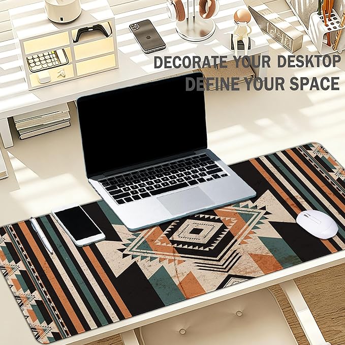 Western Desk Accessories Rug Western Mouse Pad, Vintage Aztec Rug Desk Mat for Women, Retro Native American Stuff Large Mouse Pads for Desk Cowboys XL Gaming Mats for Men 31.5x11.8