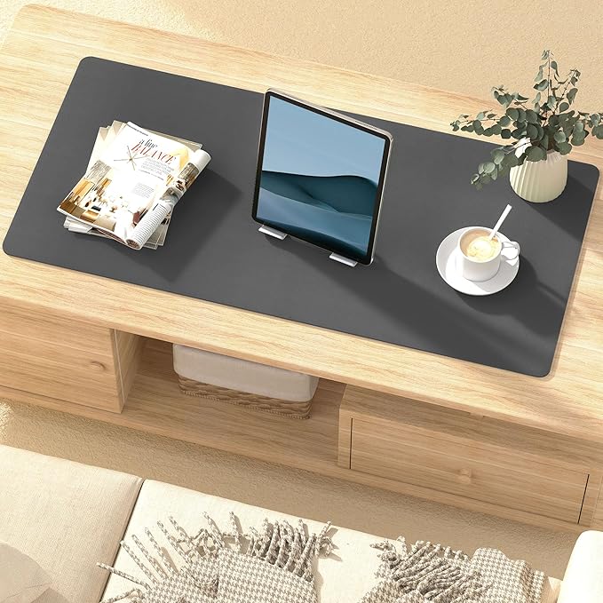 PU Leather Large Mouse Pad, Desk Pad Protector, Non-Slip Desk Mat for Home and Office, Waterproof Laptop Computer Desk Blotter for Keyboard and Mouse, Mouse Pads for Desk, Deep Grey (13.7''X23.6'')