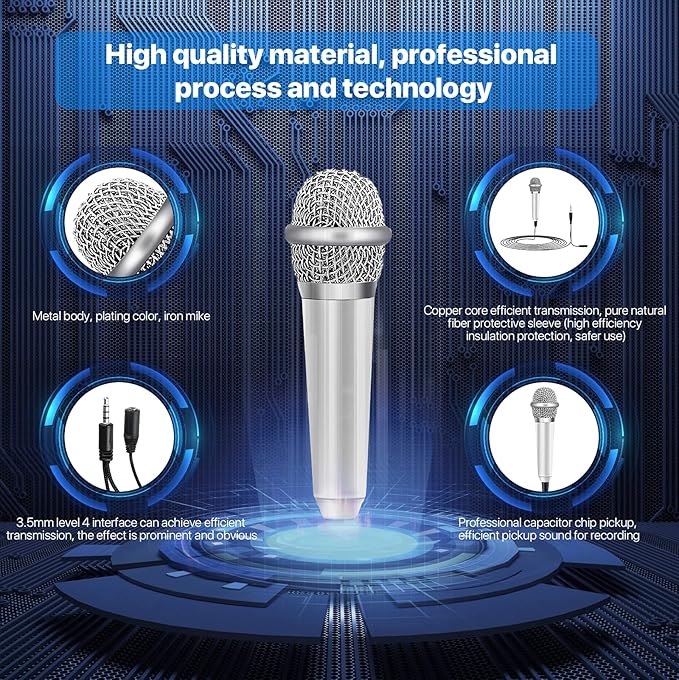 Mini Microphone,Tiny Microphone,Phone, Asmr,Mini Karaoke,forVoiceRecording Chatting and Singing on iPhone,Android,PC(Silver)