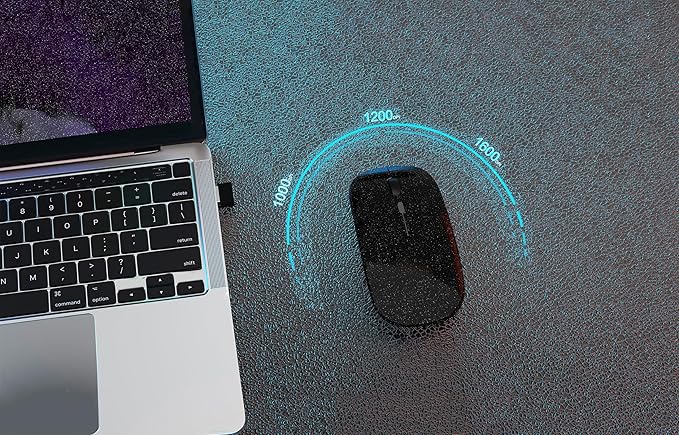 Wireless Bluetooth Mouse Rechargeable Laptop Mice Use Portable(Bluetooth5.2 and USB 2.4G) Dual Mode Connection Silent Slim Computer Mouse for Laptop/iPad Tablet/Apple MacBook/PC(Bright Black)