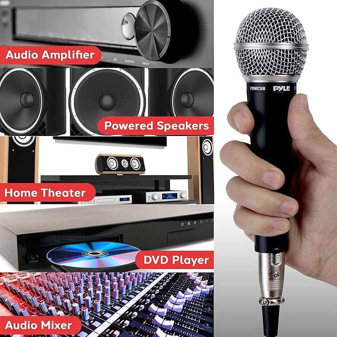 Pyle Professional Dynamic Microphone - 2-Pack Unidirectional Handheld Mic with Built-in Pop Filter, High Signal Output, 15 ft. XLR Audio Cable, Ideal for Stage, Karaoke & Studio Performances