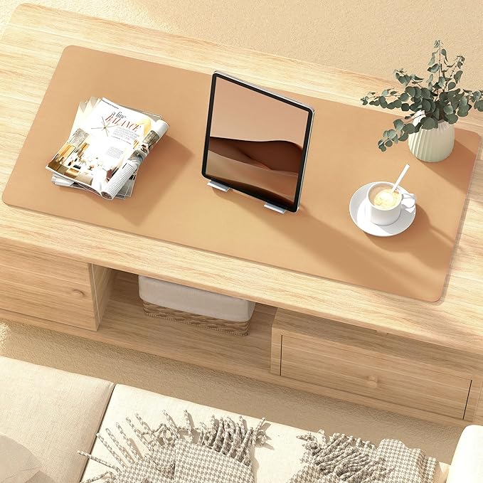 Leather Desk Pad Protector, Mouse Pad, Non-Slip Computer Mat for Desk, PU Leather Office Desk Mat for Home & Office, Waterproof Laptop Desk Blotter for Keyboard and Mouse, Khaki (15.7''X31.5'')