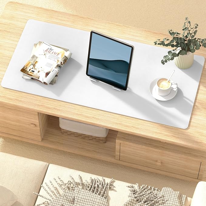 Mouse Pad Large for Desk, PU Leather Desk Pad Protector, Desk Mat Waterproof for Home & Office, Non-Slip Desk Mat for Keyboard and Mouse, Desk Blotter Writing Pad for Desktop, White (13.7''X23.6'')