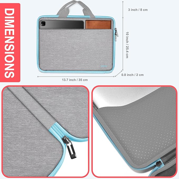 Hseok Laptop Case 13.3-14 inch Sleeve, TSA Computer Handbag Water-Resistant and Shockproof Bag Compatible with MacBook Pro/Neo 14", Mac Air/Pro 13.3" and 13"-14" Notebooks Chromebooks,Light Gray-Blue