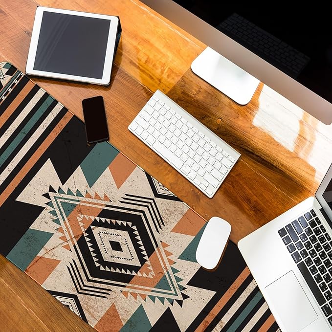 Western Desk Accessories Rug Western Mouse Pad, Vintage Aztec Rug Desk Mat for Women, Retro Native American Stuff Large Mouse Pads for Desk Cowboys XL Gaming Mats for Men 31.5x11.8
