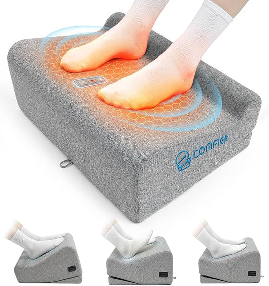 Comfier Under Desk Foot Rest at Work with Graphene Fast Heat Cloth,Ergonomic Heated Foot Stand with 2 Heights & 3 Heat & 3 Vibration,Heel Support for Back,Leg Pain Relief,Office Home,Gift Men,Women