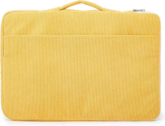 Kinmac Yellow Corduroy 360° Heavy Duty Protective Laptop Sleeve Case Bag Cover with Handle for MacBook Air 13 inch,iPad Pro 13 inch and 13.3 inch HP,Dell,Lenovo,Asus,Acer Laptop
