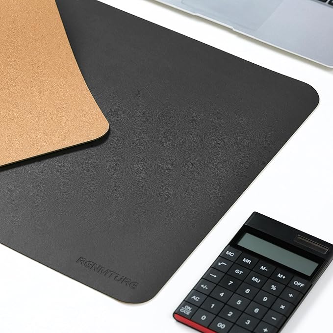 RENMTURE Desk Pad, Cork & PU Leather Desk Mat, Large Mouse pad, Non-Slip Desk Protector and Blotter, Waterproof Writing Pad, Desk Accessories and Organizers for Home Office (Black, 23.6" x 13.7")
