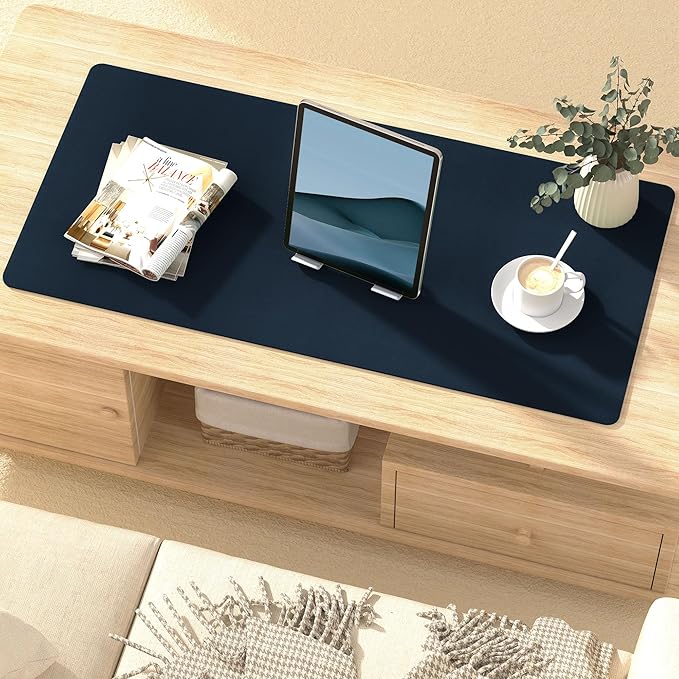 Leather Desk Pad Protector, Mouse Pad, Non-Slip Computer Mat for Desk, PU Leather Office Desk Mat for Home & Office, Waterproof Laptop Desk Blotter for Keyboard and Mouse, Navy (15.7''X31.5'')