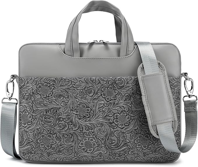 Kinmac Embossed PU Leather 360° Heavy Duty Protective Laptop Sleeve (Paisley Grey, 15 inch-16 inch)