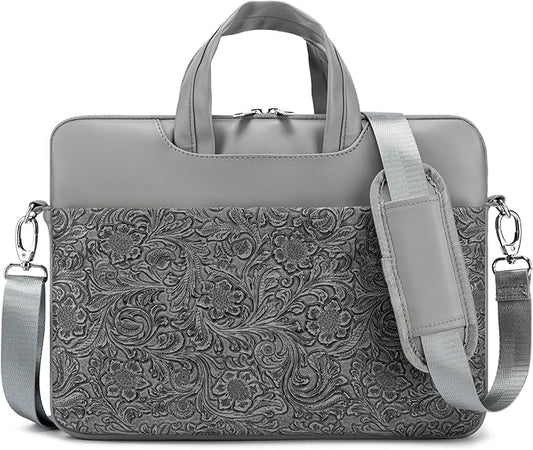 Kinmac Embossed PU Leather 360° Heavy Duty Protective Laptop Sleeve (Paisley Grey, 15 inch-16 inch)