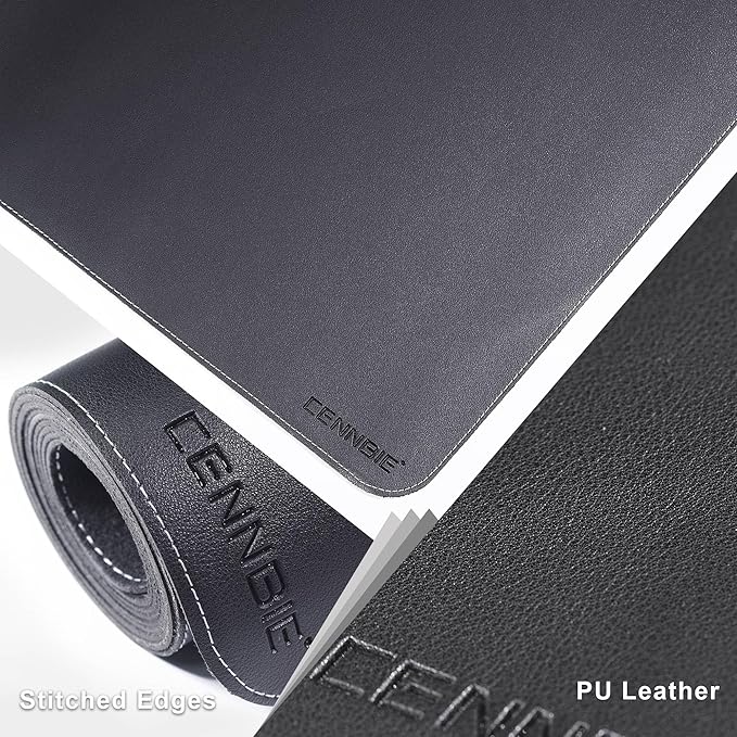 CENNBIE Leather Desk Mat Protector, 35.5" x 16" Extra Large Leather Office Desk Pad Mat for Full Desk, Computer Desk Mat on top of desks - Oversized Large Mouse Pad (Black)