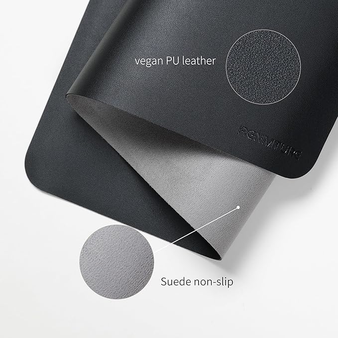 RENMTURE PU Mouse Pad, Faux Leather Large Desk Pad, Home Work Office Accessories, Non-Slip Desk Mat, Waterproof Gaming Pad Desk Blotter (32"x16", Black)