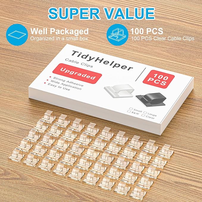 100 PCS Cable Clips, Upgraded Adhesive Cord Clips for Wires on Wall, Strong Wire Holders Cord Organizer for Cable Management, Christmas Lights, USB, Phone Charger, Cat 6, Car Dash Cam (Small, Clear) - Image 3