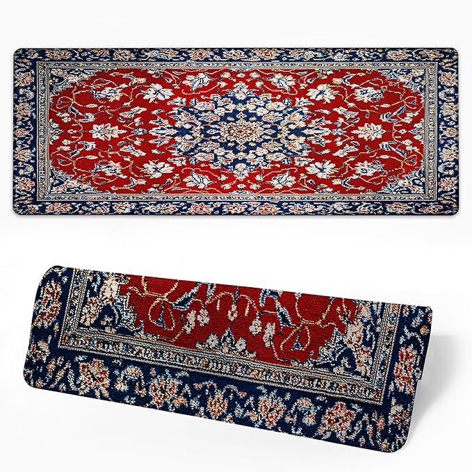 Desk Pad Boho Floral Desk Mat for Keyboard and Mouse, Large Mousepad with Stitched Edges for Work Game Office, 31.5 x 11.8 in