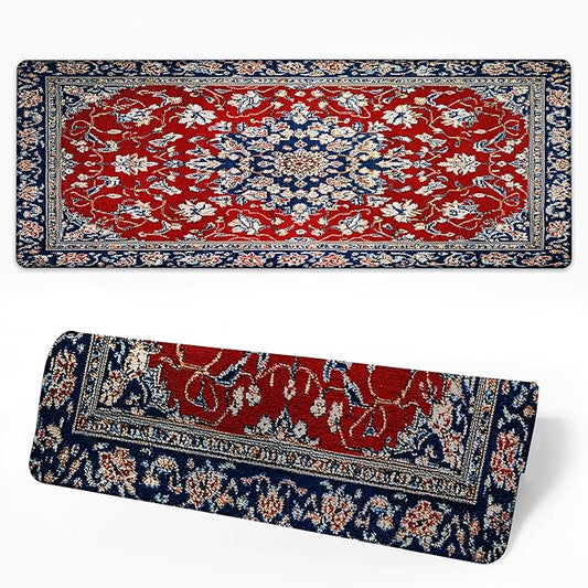 Desk Pad Boho Floral Desk Mat for Keyboard and Mouse, Large Mousepad with Stitched Edges for Work Game Office, 31.5 x 11.8 in