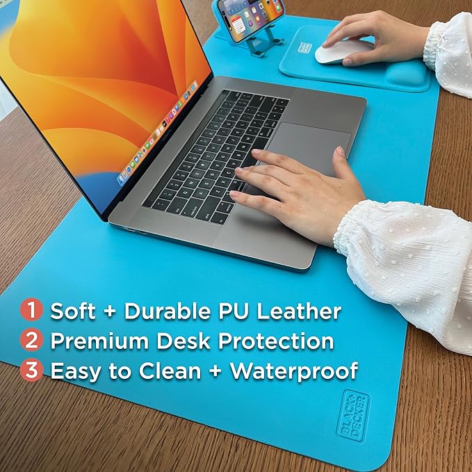 Black+Decker Faux Leather Keyboard and Mouse Desk Mat - Protective Decor for Home Offices and Gaming - Desk Organizers