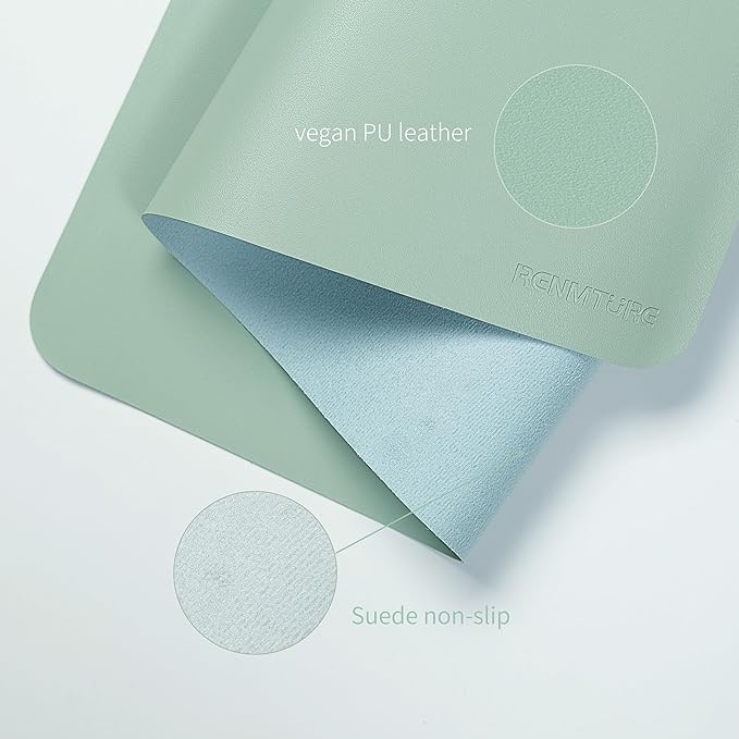 RENMTURE PU Mouse Pad, Faux Leather Large Desk Pad, Home Work Office Accessories, Non-Slip Desk Mat, Waterproof Gaming Pad Desk Blotter (36"x17", Mint Green)