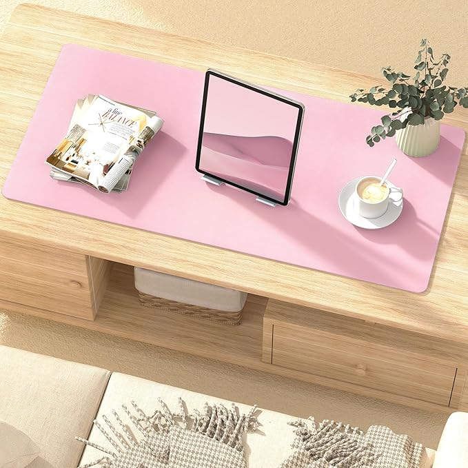 Roslim Leather Desk Pad Protector,Mouse Pad,Non-Slip Computer Mat for Desk,PU Leather Office Desk Mat for Home & Office,Waterproof Laptop Desk Blotter Pad for Keyboard and Mouse,Pink (13.7''X23.6'')