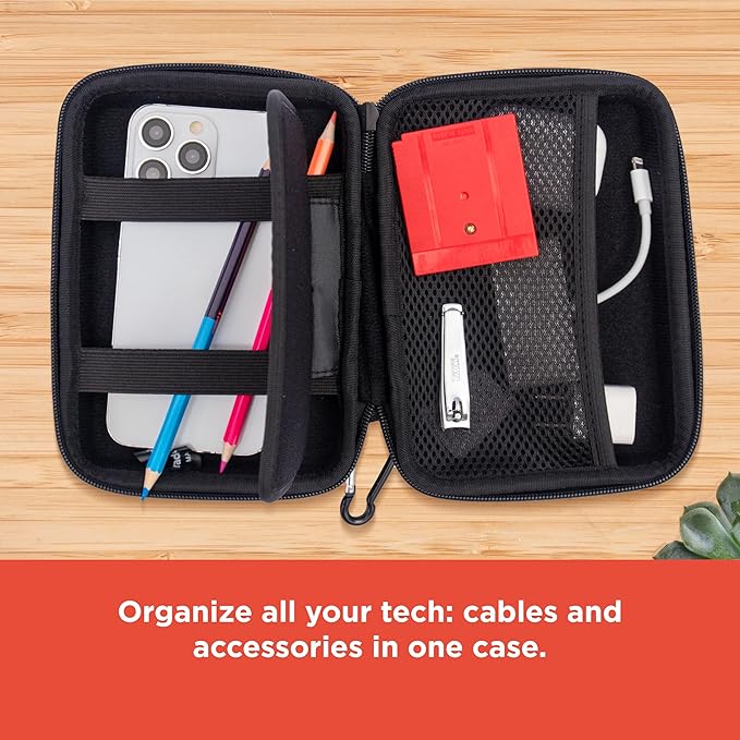 RadioShack Small Cable Organizer Travel Case, Bag Organizer for Phone Charging Cords, HDMI Cables, and More, Black