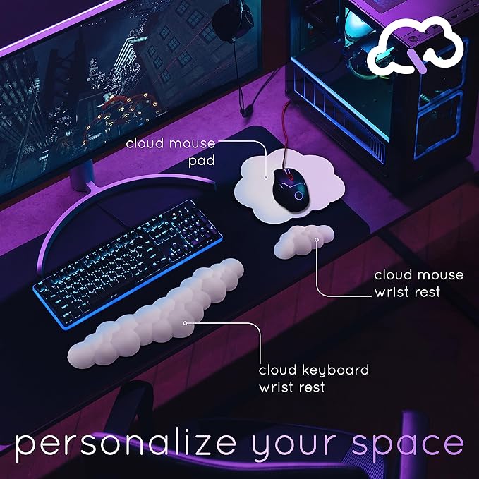 Create-ables Qloud Cloud Wrist Rest Keyboard Wrist Rest for Computer Keyboard Pad, Cloud Keyboard Wrist Rest, Wrist Pad for Keyboard, Memory Foam, Non Slip Base, Comes with Mouse Pad - Pastel Pink