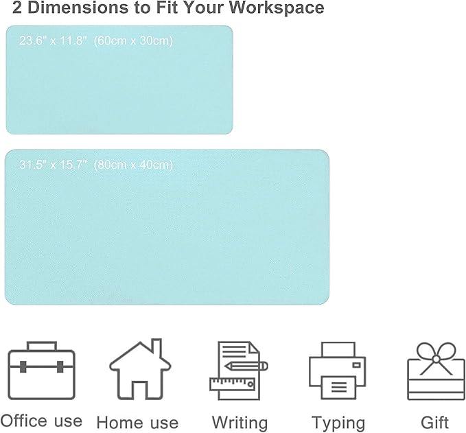 Dual Sided PU Leather Desk Pad, Mouse Pad, Office Desk Mat, Non-Slip Laptop Desk Pad, Waterproof Desk Writing Pad for Office and Home (23.6" x 11.8", Light Blue+Sliver)