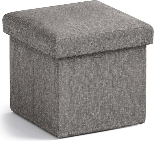 Ornavo Home Small Storage Ottoman Foldable Collapsible Cube Square Linen Ottoman Foot Rest Stool Seat, for Living Room, Bedroom, Home Office, Dorm - 12 x 12 x 12, Dark Gray