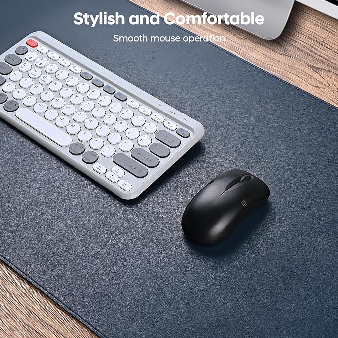 Leather Desk Pad Protector, Office Desk Mat, Large Mouse Pad, Non-Slip PU Leather Desk Blotter, Waterproof Computer Desk Writing Pad for Office and Home (Dark Blue, 31.5" x 15.7")