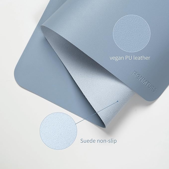 RENMTURE PU Mouse Pad, Faux Leather Large Desk Pad, Home Work Office Accessories, Non-Slip Desk Mat, Waterproof Gaming Pad Desk Blotter (23.6" x 13.7", Blue)