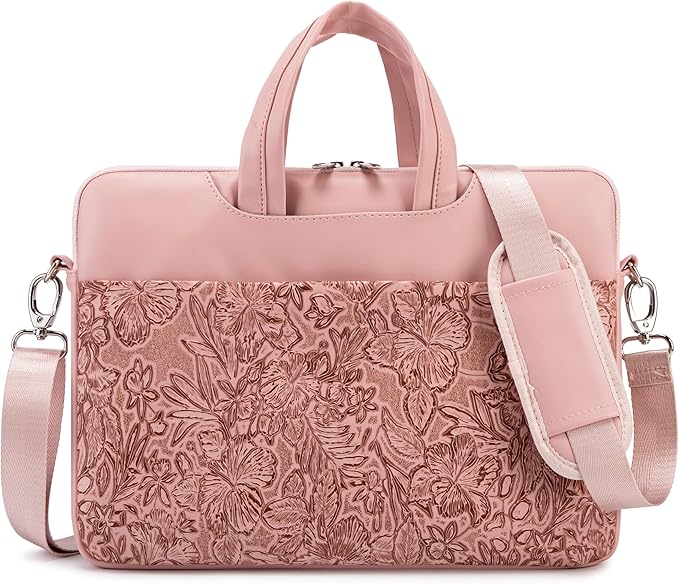 Kinmac Embossed PU Leather 360° Heavy Duty Protective Laptop Sleeve (Pink Flower, 15 inch-16 inch)
