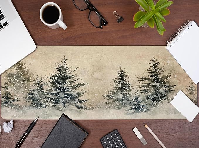 Vintage Winter Decor for Desk Mat Retro Pine Tree Mouse Pads Large, Snowy Forest Big Long Mouse Pad for Computers, Retre Snow Decor Gaming Mousepad XL Xmas Wniter Gifts for Women Girls 31.5x11.8