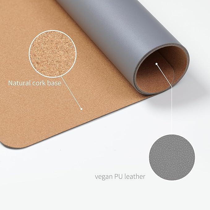 RENMTURE Desk Pad, Cork & PU Leather Desk Mat, Large Mouse pad, Non-Slip Desk Protector and Blotter, Waterproof Writing Pad, Desk Accessories and Organizers for Work(Space Grey, 23.6" x 13.7")