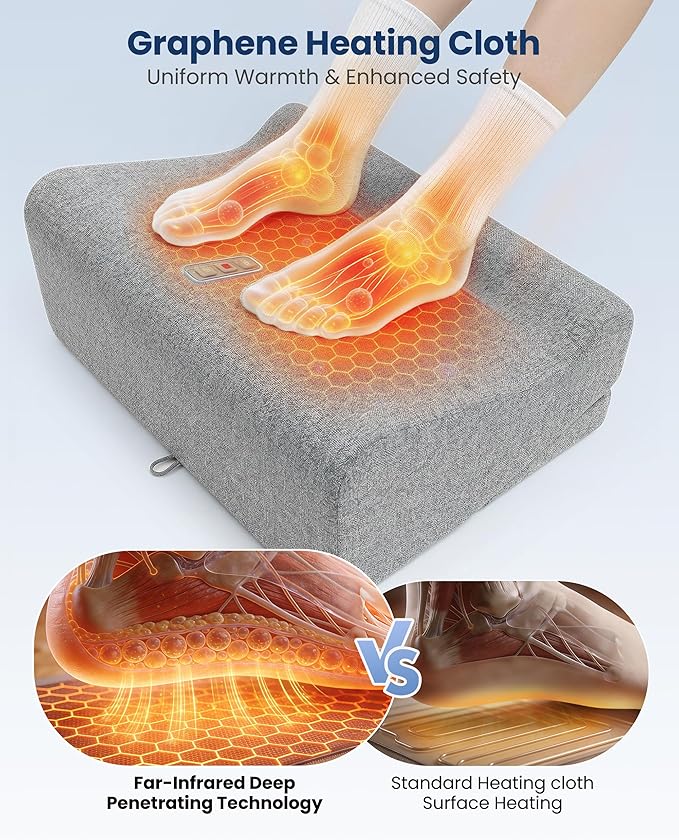 Comfier Under Desk Foot Rest at Work with Graphene Fast Heat Cloth,Ergonomic Heated Foot Stand with 2 Heights & 3 Heat & 3 Vibration,Heel Support for Back,Leg Pain Relief,Office Home,Gift Men,Women