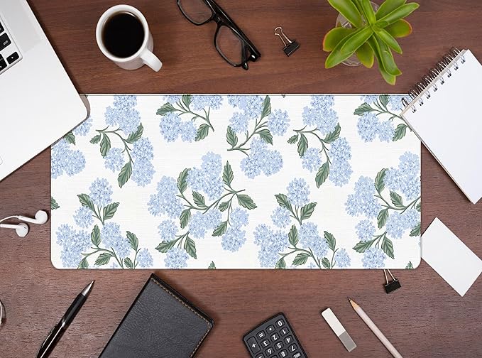 UTELKA Blue Hydrangea Desk Mat, Flroal Desk Matt for Desktop, Blue and White Extra Large Desks Mat Summer Spring Desks Decor Aesthetic Hydrangea Gifts Office Accessories for Women 23.6x11.8