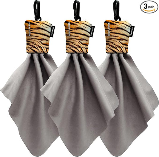 SPUDZ Classic Microfiber Lens Cleaner ?€? Clip-On Pouch, Washable ?€? for Binoculars, Scopes, Glasses, Screens | Classic | Tiger, 6 x 6 Inch (3-Pack) by ALPINEINNOVATIONS