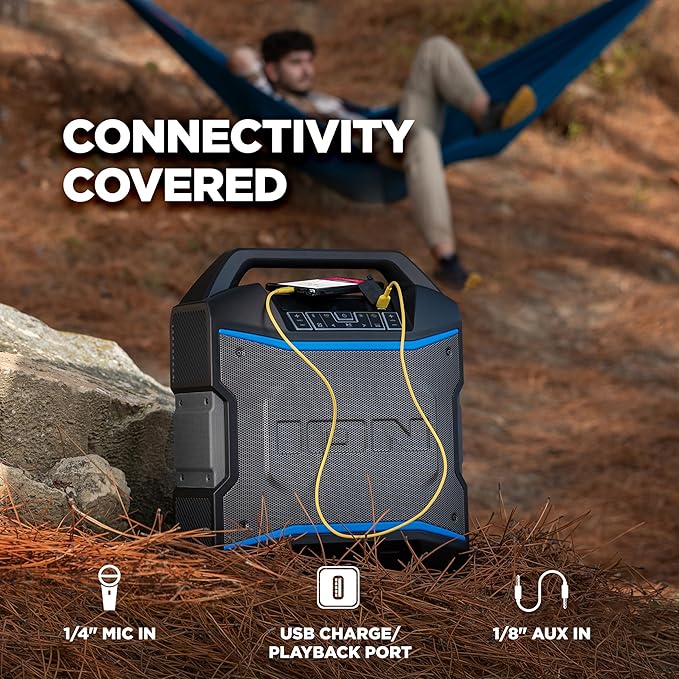 ION Block Rocker - Portable Bluetooth Outdoor Party Speaker with Karaoke Microphone, Battery, 4 Speakers, Radio, USB Port, App, Water-Resistant, 120W