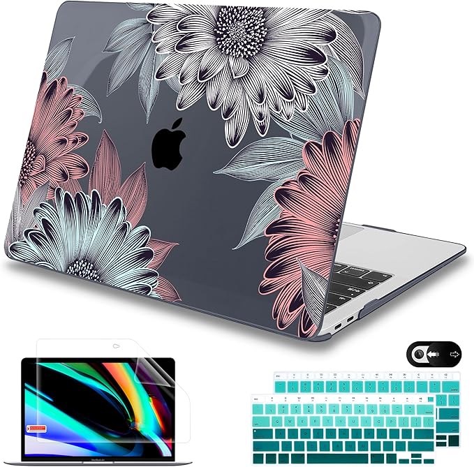 Mektron Case for MacBook Air 13" M1 A2337 A2179 A1932,Blooming Chrysanthemums Hard Cover 2018-2021 Air 13-inch with Touch bar, Designed Protective Shell w/Keyboard Skin Screen Protector Webcam Cover