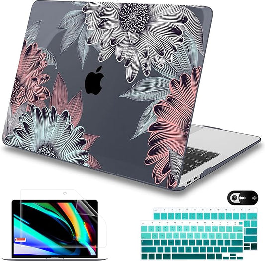 Mektron Case for MacBook Air 13" M1 A2337 A2179 A1932,Blooming Chrysanthemums Hard Cover 2018-2021 Air 13-inch with Touch bar, Designed Protective Shell w/Keyboard Skin Screen Protector Webcam Cover