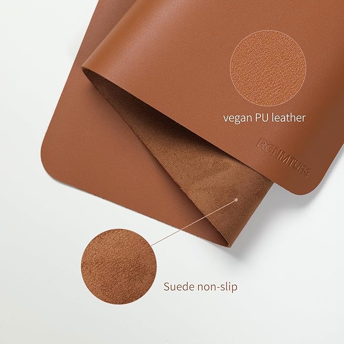 RENMTURE PU Mouse Pad, Faux Leather Large Desk Pad, Home Work Office Accessories, Non-Slip Desk Mat, Waterproof Gaming Pad Desk Blotter (32"x16", Brown)