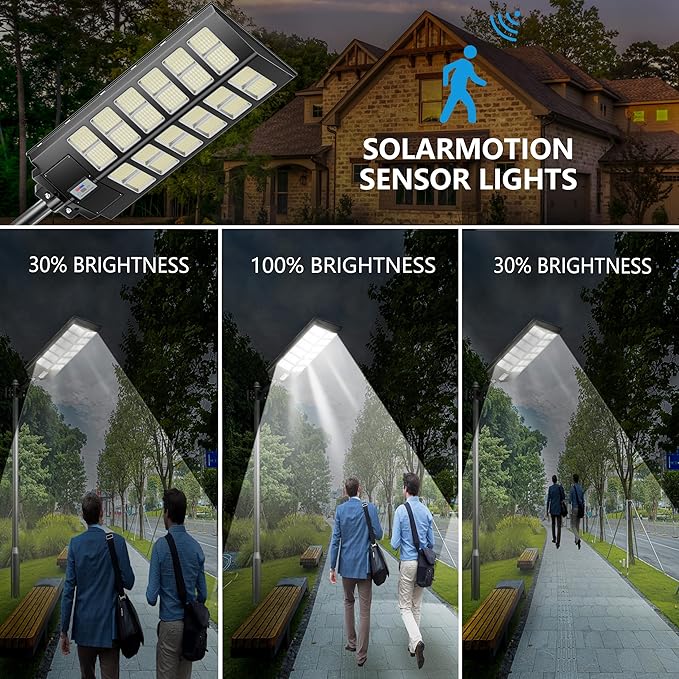 1-Pack Solar Street Light - 9000W Street Lights Outdoor 260000LM Dusk to Dawn Solar Power Parking Lot Light, IP67 Waterproof Wide Angle Lamp with Motion Sensor for Yard, Road
