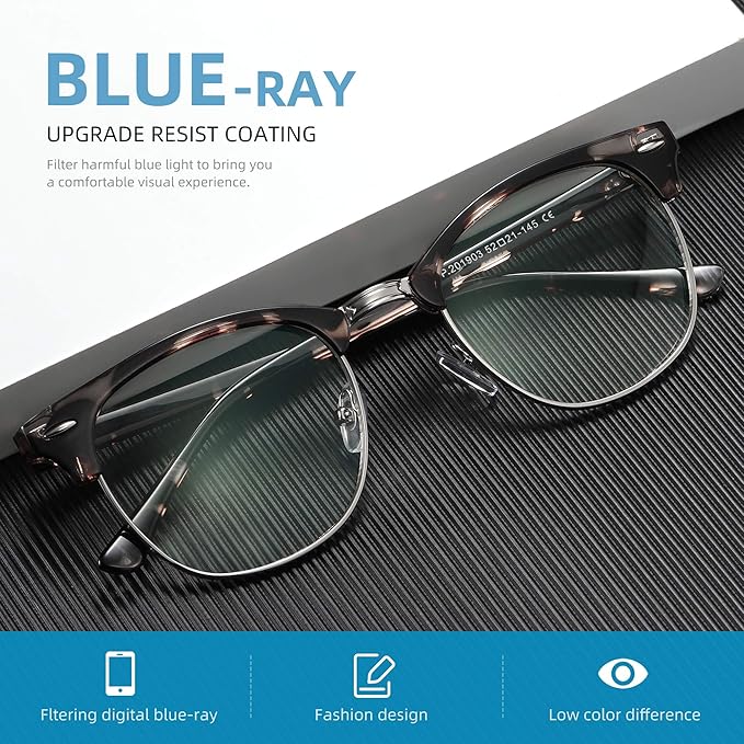 Blue Light Blocking Glasses Vintage Half Frame UV Clear Lens Anti Eyestrain Computer Gaming Glasses for Women Men