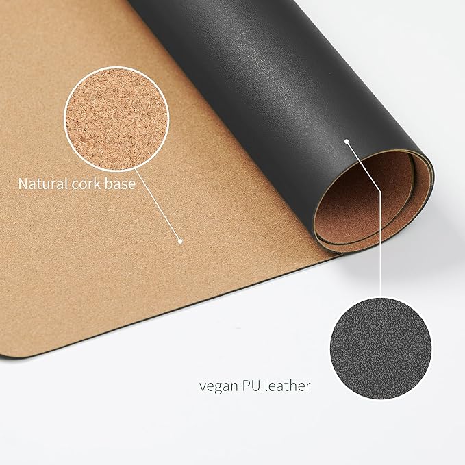 RENMTURE Desk Pad, Cork & PU Leather Desk Mat, Large Mouse pad, Non-Slip Desk Protector and Blotter, Waterproof Writing Pad, Desk Accessories and Organizers for Home Office (Black, 23.6" x 13.7")