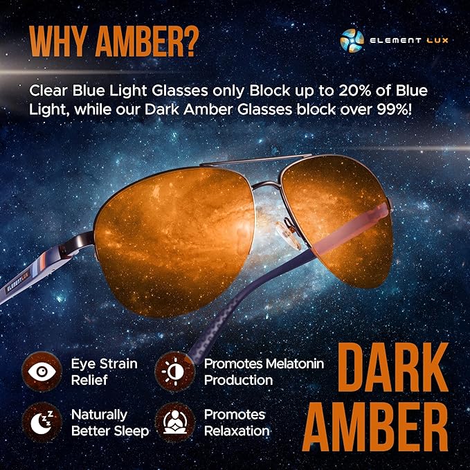 Blue Light Blocking Glasses Amber Lenses -For Better Sleep, Gaming, Eye Strain Blocker, Computer, Sunglasses