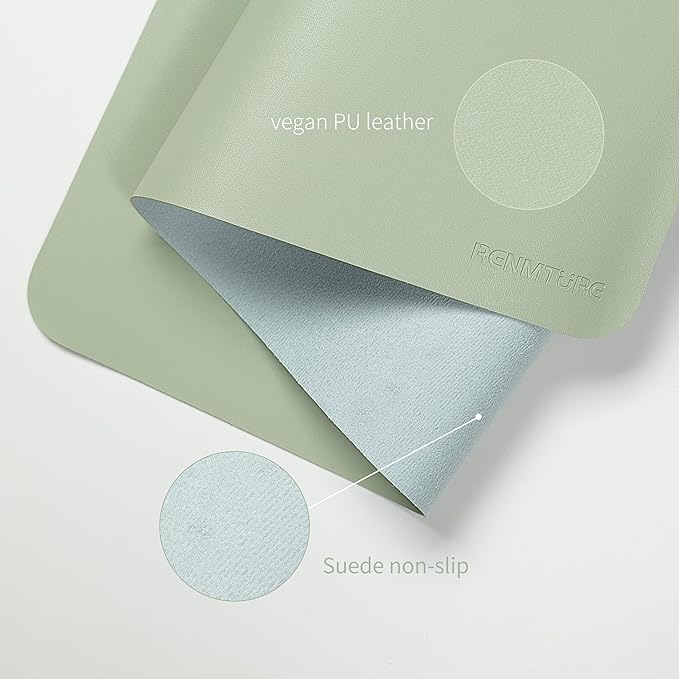 RENMTURE PU Mouse Pad, Faux Leather Large Desk Pad, Home Work Office Accessories, Non-Slip Desk Mat, Waterproof Gaming Pad Desk Blotter (32"x16", Light Green)
