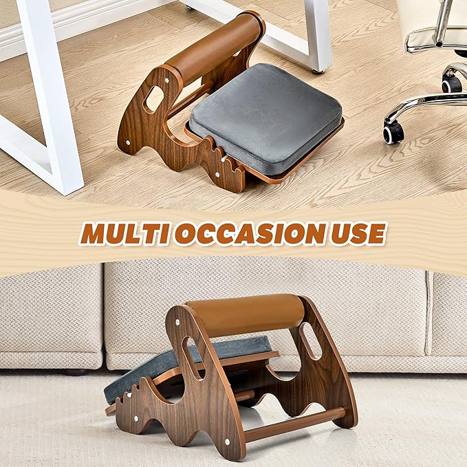 Spacocld Foot Rest for Under Desk at Work- Adjustable Rocking Foot Stool with 3 Height Position and Soft Crossbar, Ergonomic Wooden Footrest with Soft Sponge Pad for Home, Office